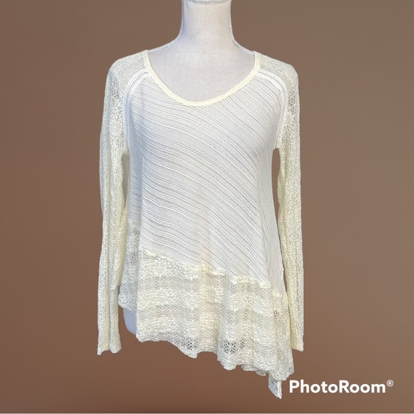 Free People boho Long Sleeve Ivory Lace Top Small - Picture 1 of 5